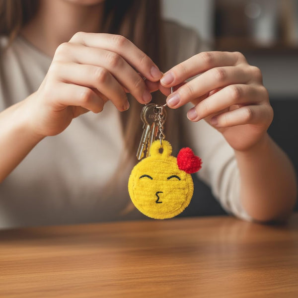 AGANTUK Handcrafted Pipe Cleaner Keychain, Pouch Face Shape, Chenille Material, Soft Texture, Metal Key Ring