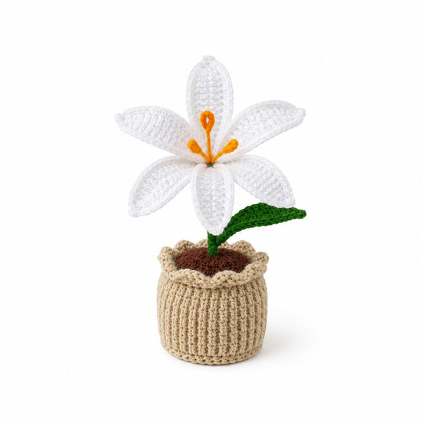 AGANTUK Handmade Crochet Lily Flower Pot for Home Decor (White)