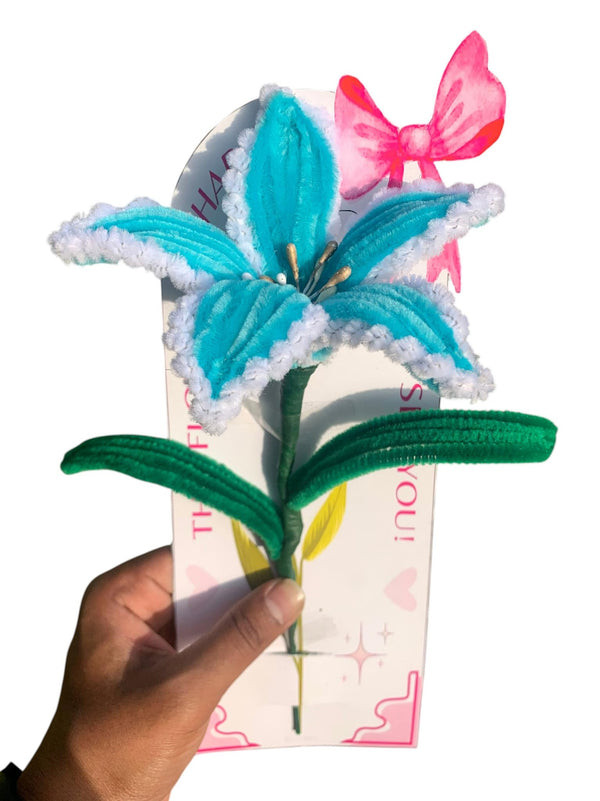 AGANTUK Blue Lily Artificial Flower with White Border, Pipe Cleaners, for Home, Office and Gifting, 1 Piece