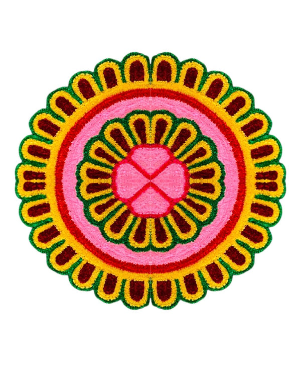Handcrafted Woolen Rangoli Door Mat, Lightweight, Traditional and Modern Rangoli Mat for Home, Temple, Living Room, Kitchen, Door Entrance, Multicolour (Floral)