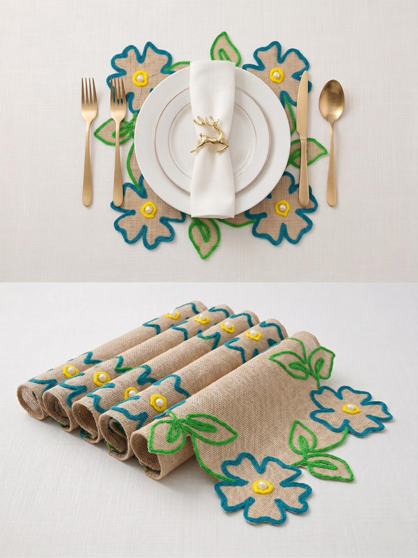 Handmade Decorative Place Mat, White, Lace-Inspired Floral Design, for Dining Table and Home Decor (Colored Square)
