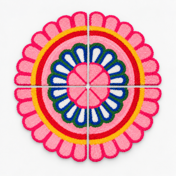 Agantuk Handmade 4-Piece Wool Rexine Flower Rangoli Mat for Festive Decor