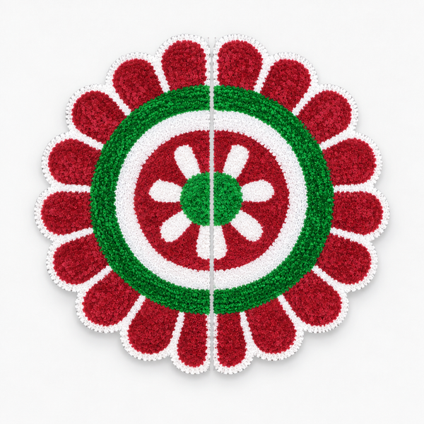 Agantuk Handmade 2-Piece Wool Rexine Flower Rangoli Mat for Festive Decor