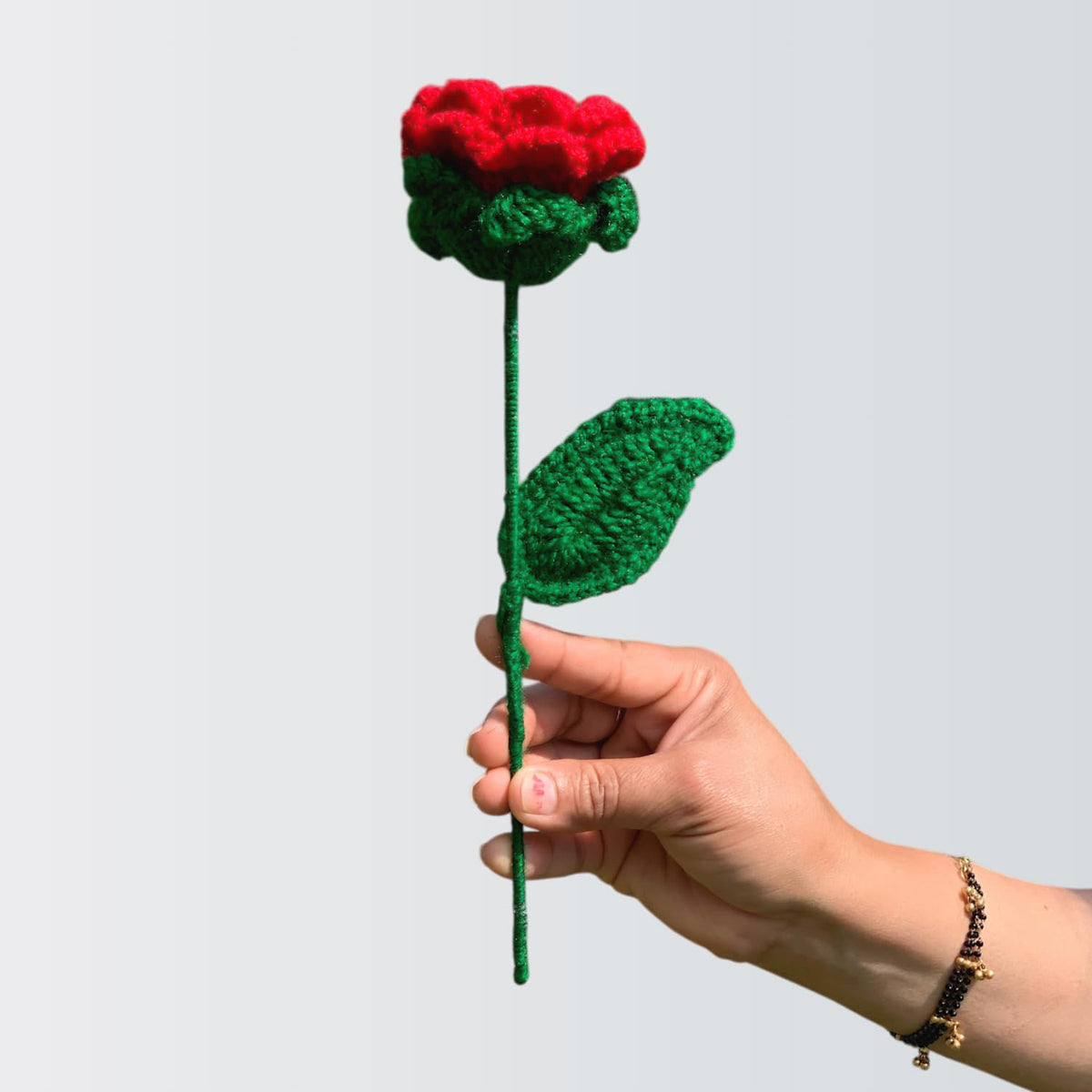 AGANTUK Handcrafted Red Woolen Crochet Rose Flower.