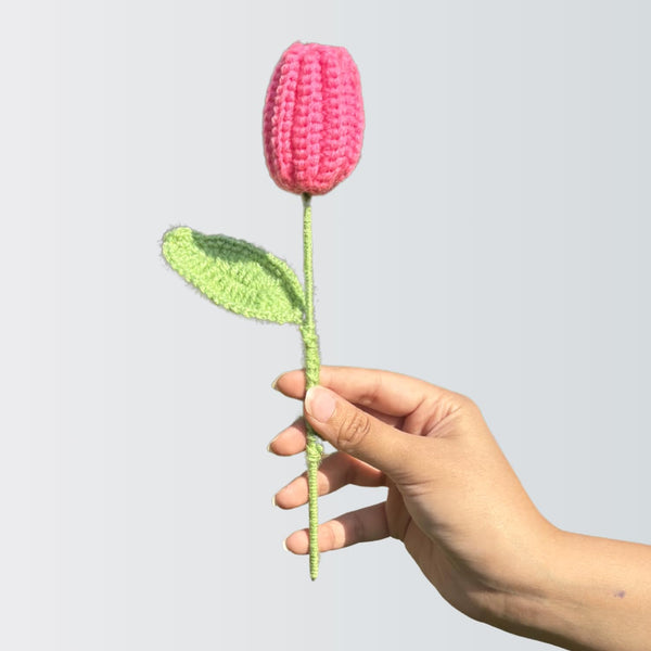 AGANTUK Handcrafted Pink Woolen Crochet Tulip Flower.