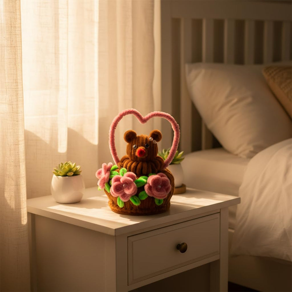 AGANTUK Handmade Pipe Cleaner Teddy Love Pot for Home Decor