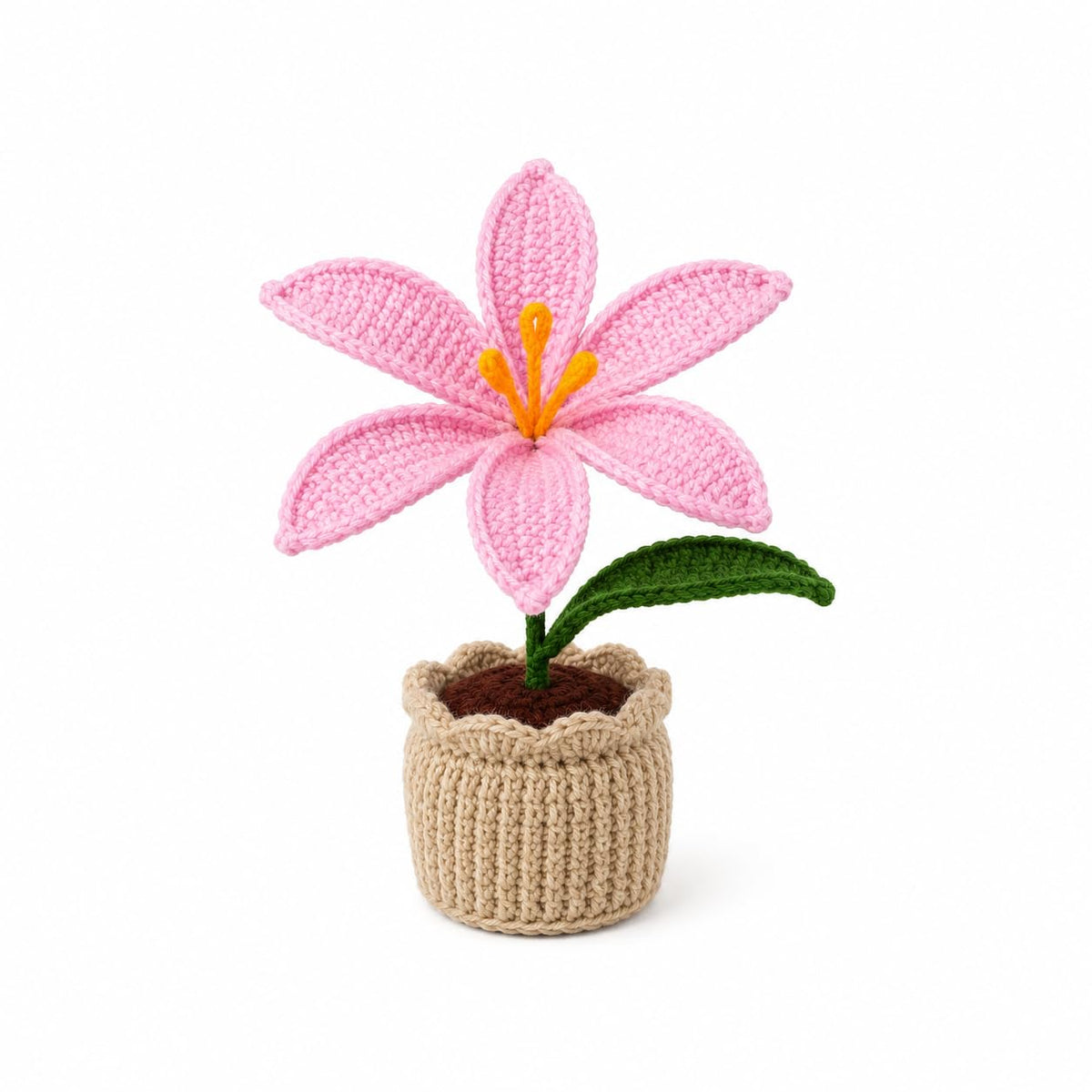 AGANTUK Handmade Crochet Lily Flower Pot for Home Decor (Pink)