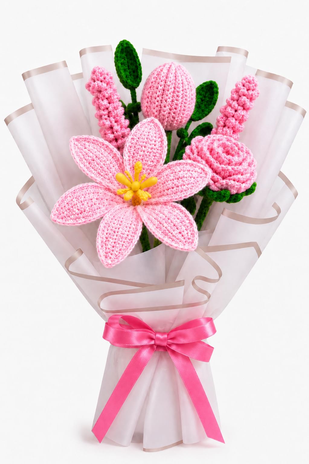AGANTUK Crochet Flower Gift Bouquet | Handmade Home Decor (Pink)