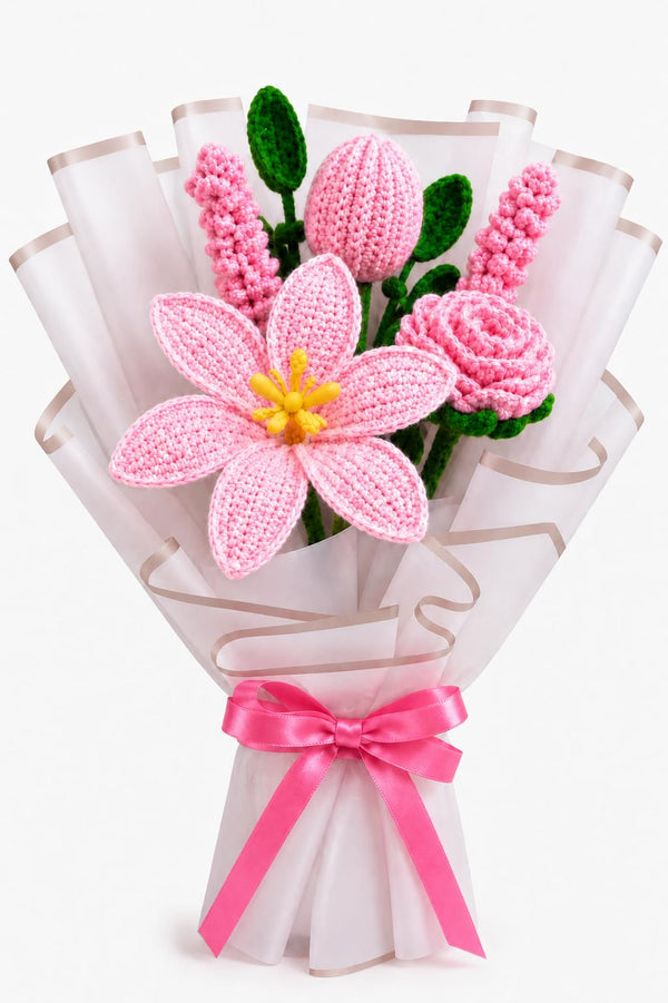 AGANTUK Crochet Flower Gift Bouquet | Handmade Home Decor (Pink)
