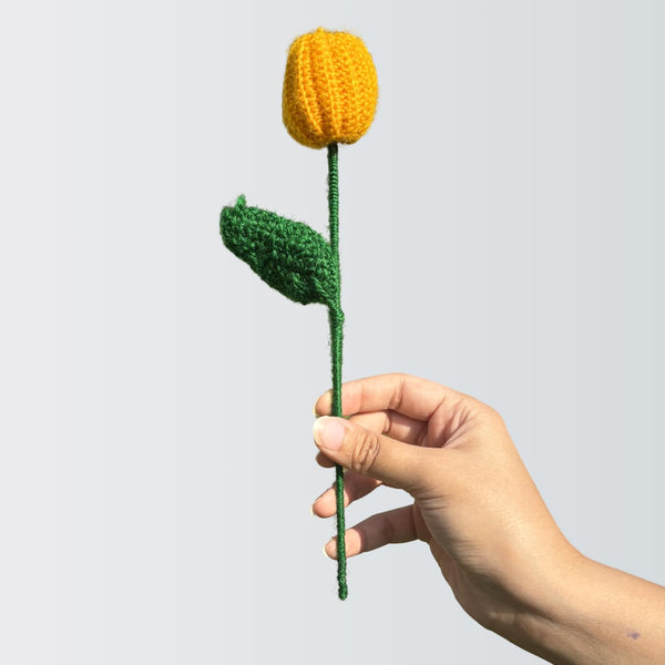AGANTUK Handcrafted Yellow Woolen Crochet Tulip Flower.