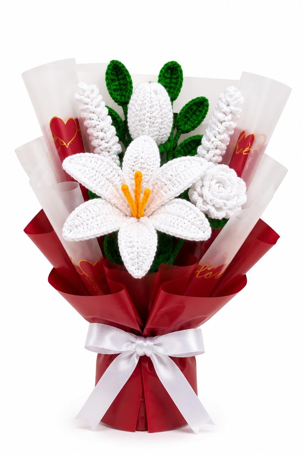 AGANTUK Crochet Flower Gift Bouquet | Handmade Home Decor (White)