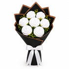 Handmade Crochet Flower Bouquet of 7 White Roses, Gift Wrapped