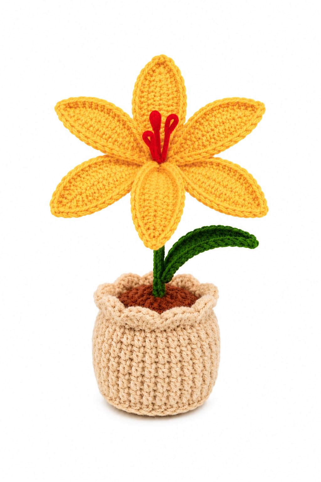 AGANTUK Handmade Crochet Lily Flower Pot for Home Decor (Yellow)