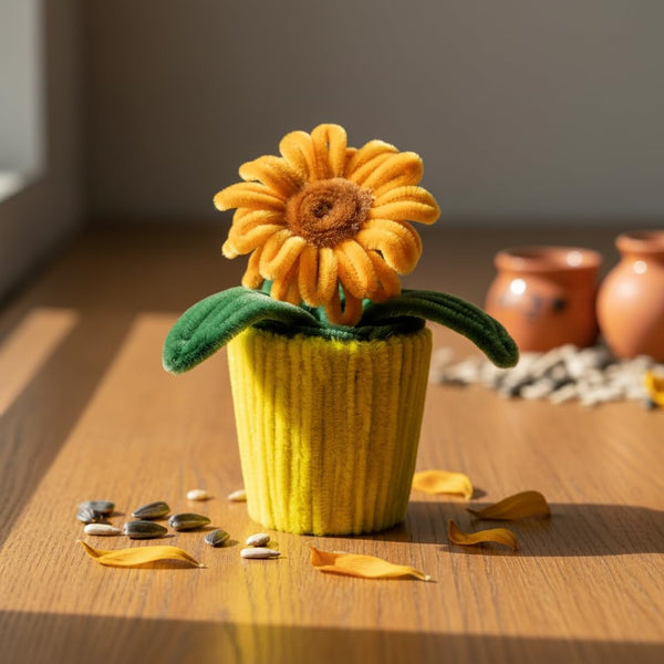 AGANTUK Handmade Pipe Cleaner Pot, Home Décor Items for Living Room Balcony Kitchen Bedroom Office Table Top Decoration (Sunflower with Yellow Pot)