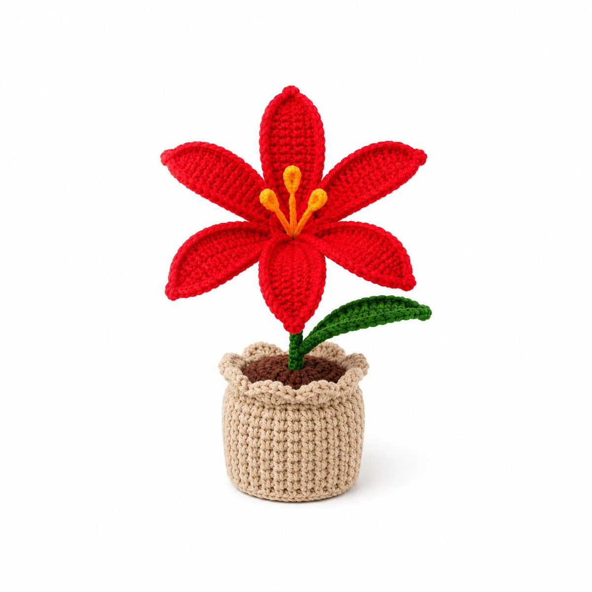 AGANTUK Handmade Crochet Lily Flower Pot for Home Decor (Red)