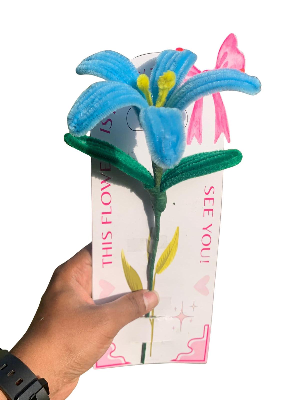 AGANTUK Artificial Blue Lily Pipe Cleaner Flower for Gifting, Home and Office Décor, 1 Piece