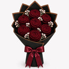 Handmade Crochet Flower Bouquet of 7 Maroon Roses, Gift Wrapped