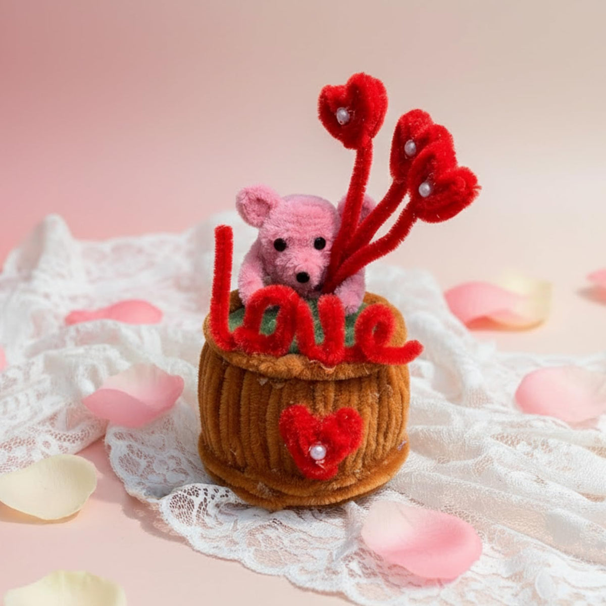 AGANTUK Handmade Pipe Cleaner Pot, Home Décor Items for Living Room Balcony Kitchen Bedroom Office Table Top Decoration (Love Flower Pot)