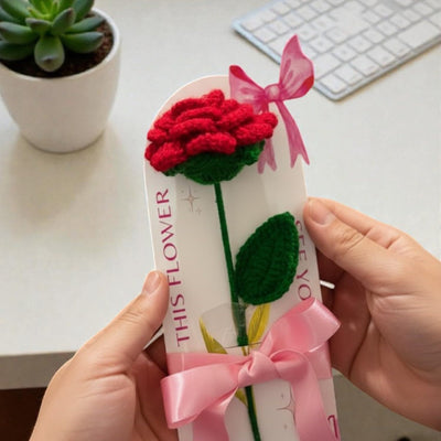 AGANTUK Handmade Crochet Red Rose Gift with Ready-to-Gift Packaging