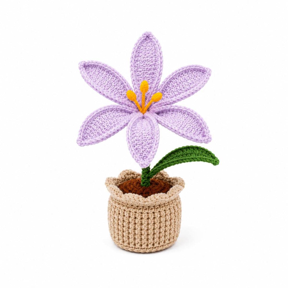 AGANTUK Handmade Crochet Lily Flower Pot for Home Decor (Purple)