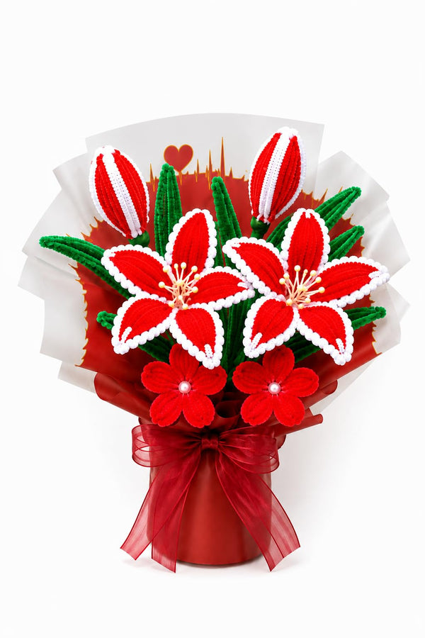 AGANTUK Handmade Pipe Cleaner/Chenille Stems Flower Bouquet (Red)