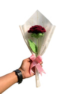 AGANTUK Handmade Crochet Flower Bouquet, Artificial Yarn Flowers, Single Stem, for Gift Giving, Indoor Decor (Maroon Rose)