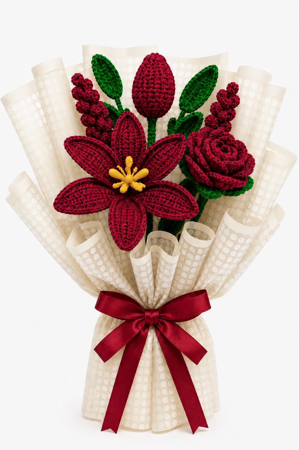 AGANTUK Crochet Flower Gift Bouquet | Handmade Home Decor (Maroon)