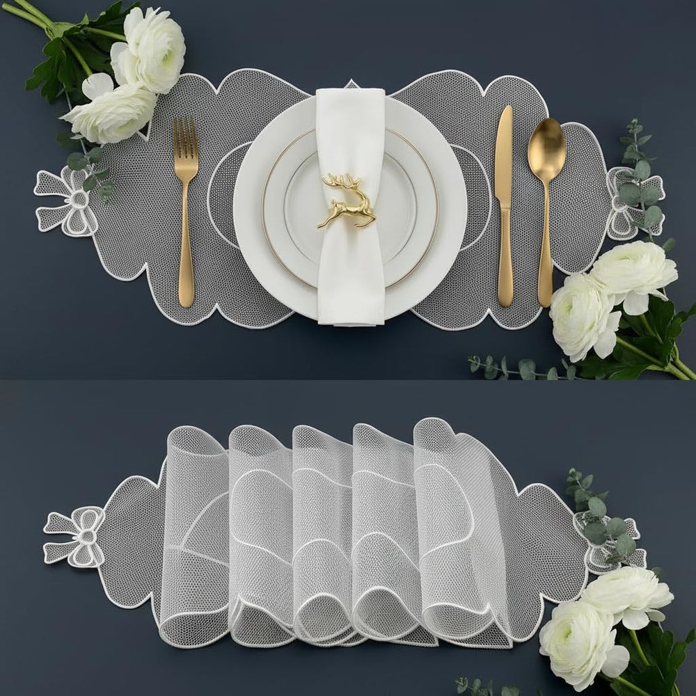 Handmade White Bow Lace Decorative Place Mat for Home Decor