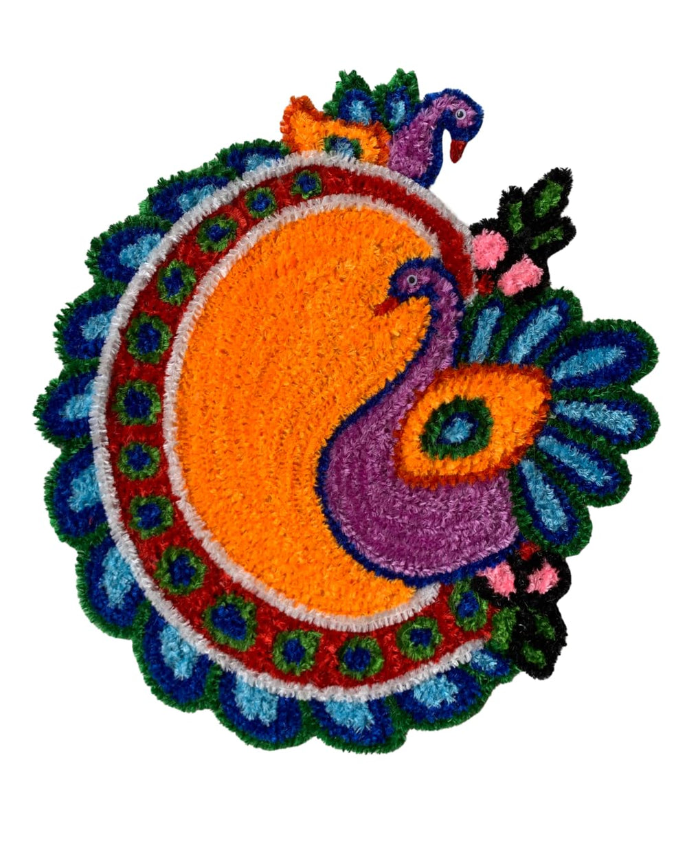 AGANTUK Handcrafted Woolen Rangoli Mat – Peacock Design
