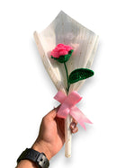 AGANTUK Handmade Crochet Flower Bouquet, Artificial Yarn Flowers, Single Stem, for Gift Giving, Indoor Decor (Pink Rose)