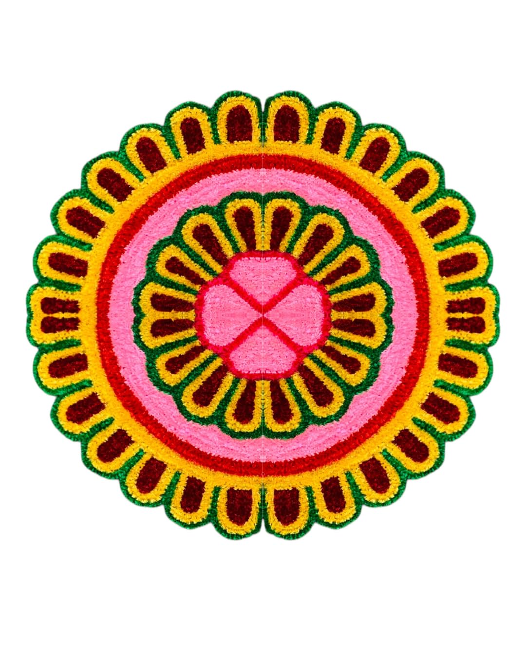 Handcrafted Woolen Rangoli Door Mat, Lightweight, Traditional and Modern Rangoli Mat for Home, Temple, Living Room, Kitchen, Door Entrance, Multicolour (Floral)