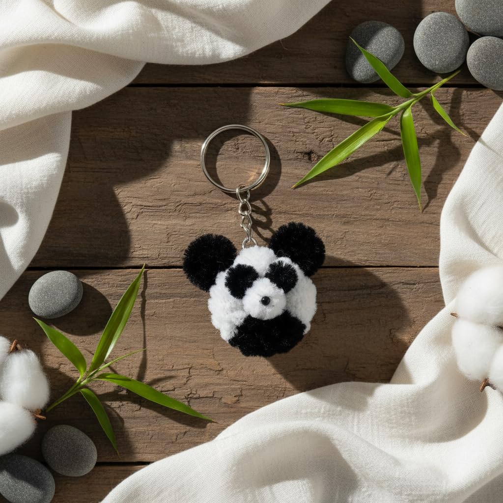 AGANTUK Handcrafted Pipe Cleaner Panda Keychain, Black and White, Animal Design