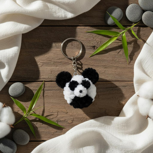AGANTUK Handcrafted Pipe Cleaner Panda Keychain, Black and White, Animal Design