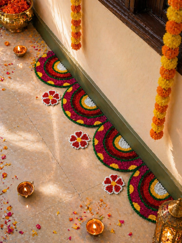 AGANTUK Handmade Festival Rangoli Door Mat Runner | Decorative Floor Decoration for Festival & Home Entrance (Red)