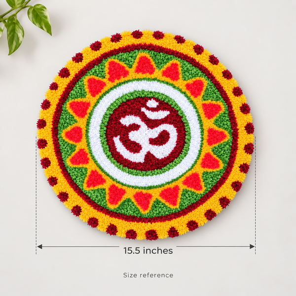 AGANTUK Handmade Wool Rangoli Mat with Om Design for Pooja & Home Decor