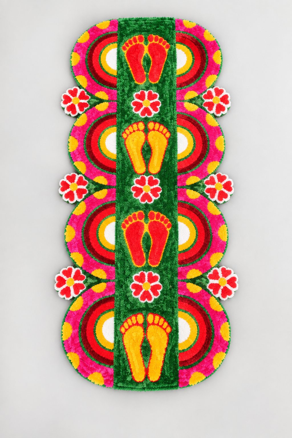 Agantuk Handmade Laxmi Footprint Wool Rexine Rangoli Mat for Diwali & Pooja Decor