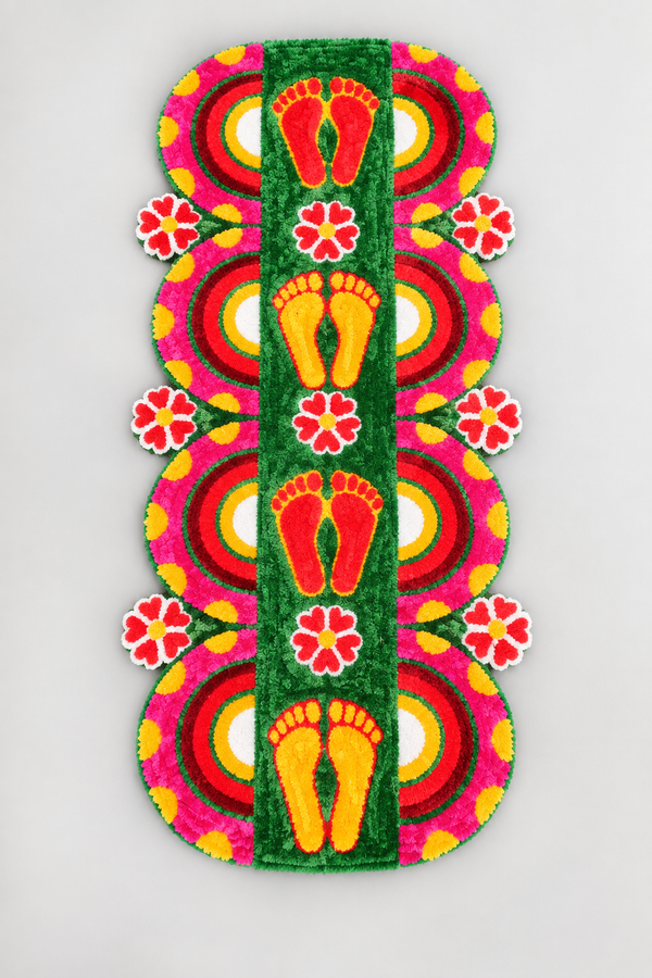 Agantuk Handmade Laxmi Footprint Wool Rexine Rangoli Mat for Diwali & Pooja Decor