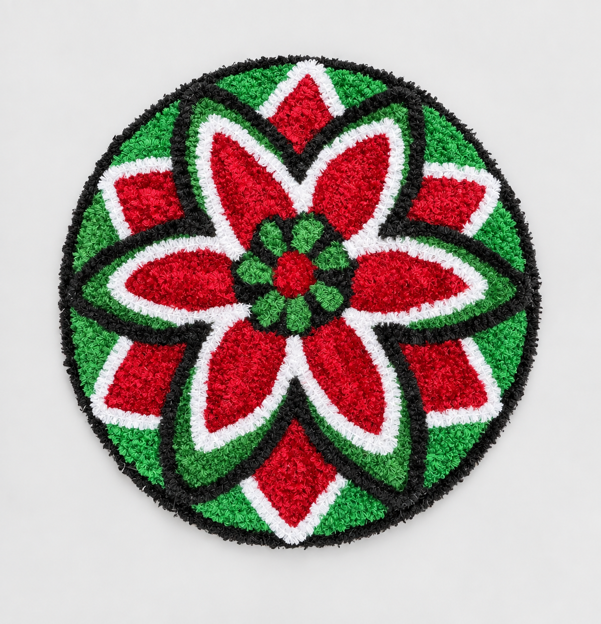 AGANTUK Handmade Red Green Wool Rexin Floral Rangoli Mat for Decor