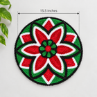 AGANTUK Handmade Red Green Wool Rexin Floral Rangoli Mat for Decor