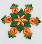 Agantuk Handmade Wool Rexine Rangoli Mat Set with 1 Flower & 6 Kalash