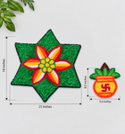 Agantuk Handmade Wool Rexine Rangoli Mat Set with 1 Flower & 6 Kalash