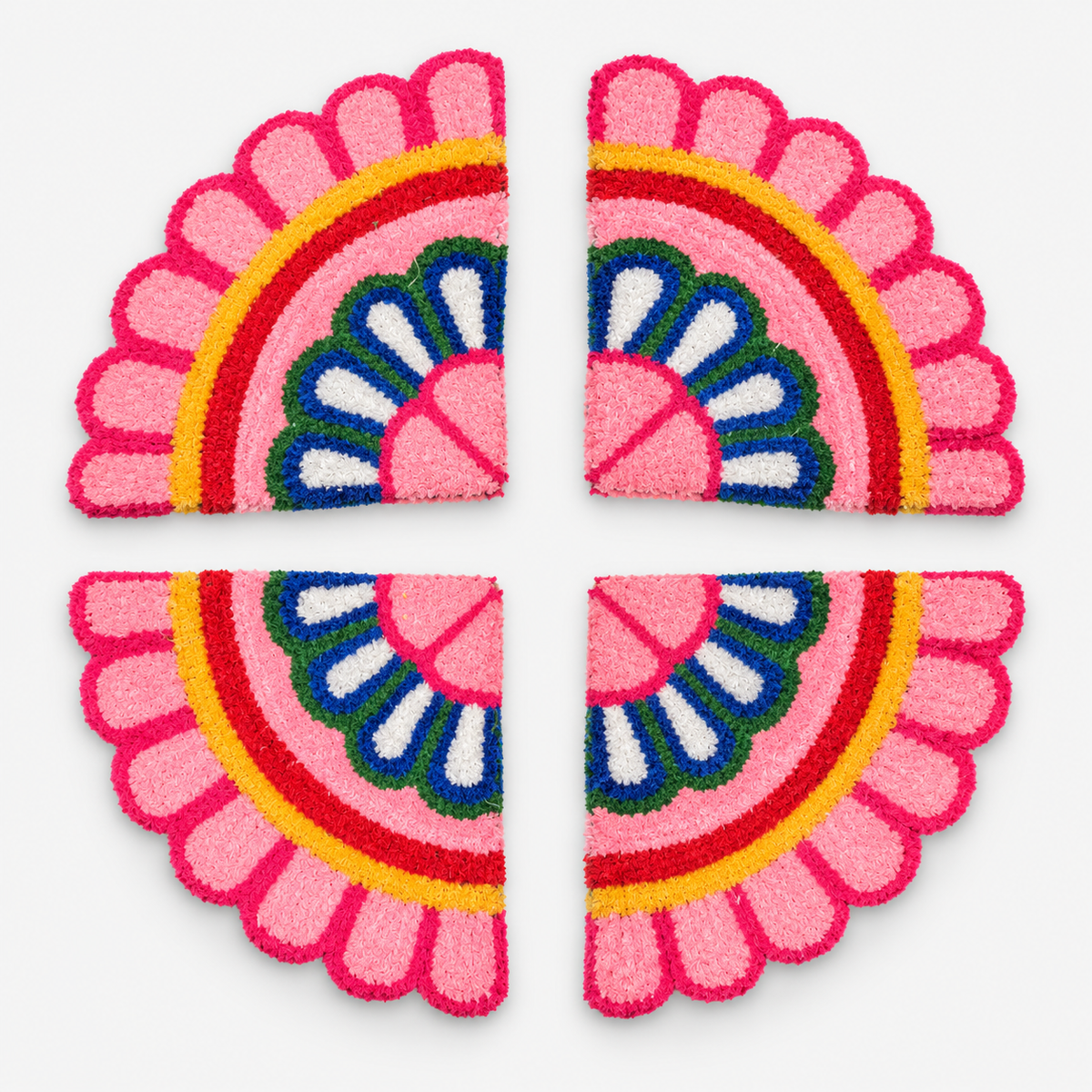 Agantuk Handmade 4-Piece Wool Rexine Flower Rangoli Mat for Festive Decor