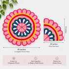 Agantuk Handmade 4-Piece Wool Rexine Flower Rangoli Mat for Festive Decor