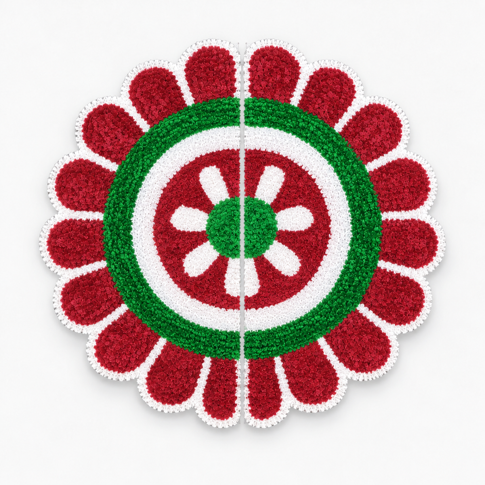Agantuk Handmade 2-Piece Wool Rexine Flower Rangoli Mat for Festive Decor