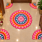 Agantuk Handmade 4-Piece Wool Rexine Flower Rangoli Mat for Festive Decor