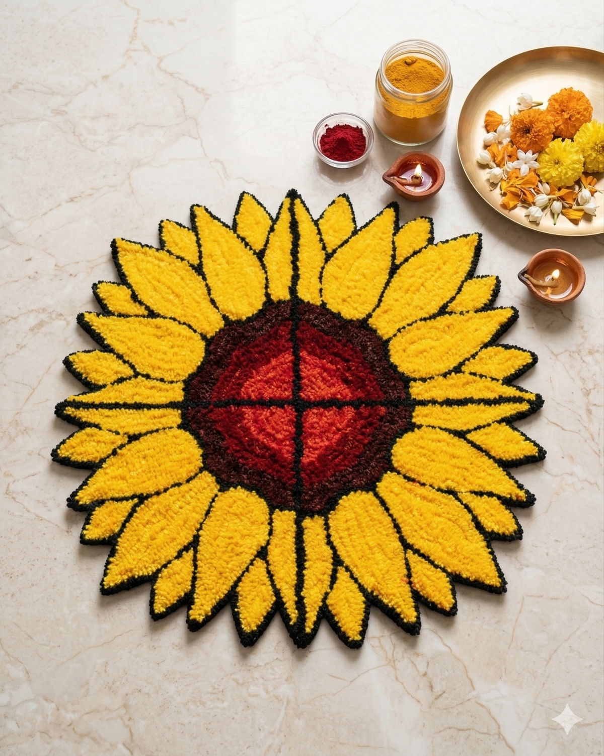 Agantuk Handcrafted 4-Piece Wool Rexin Flower Rangoli